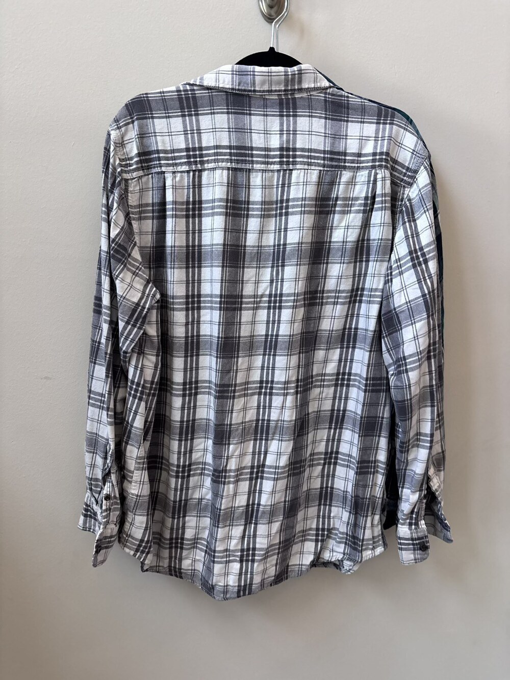 Faded Glory Gray White Plaid Flannel Shirt Size Large 14-16 - Picture 2 of 4